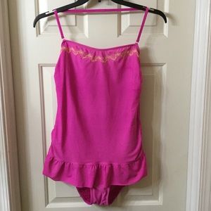 One piece swim suit.